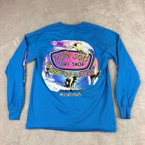 Ron Jon Surf Shop Mens M Long Sleeve Graphic Shirt Bright Blue Surfer Skate Y2K
